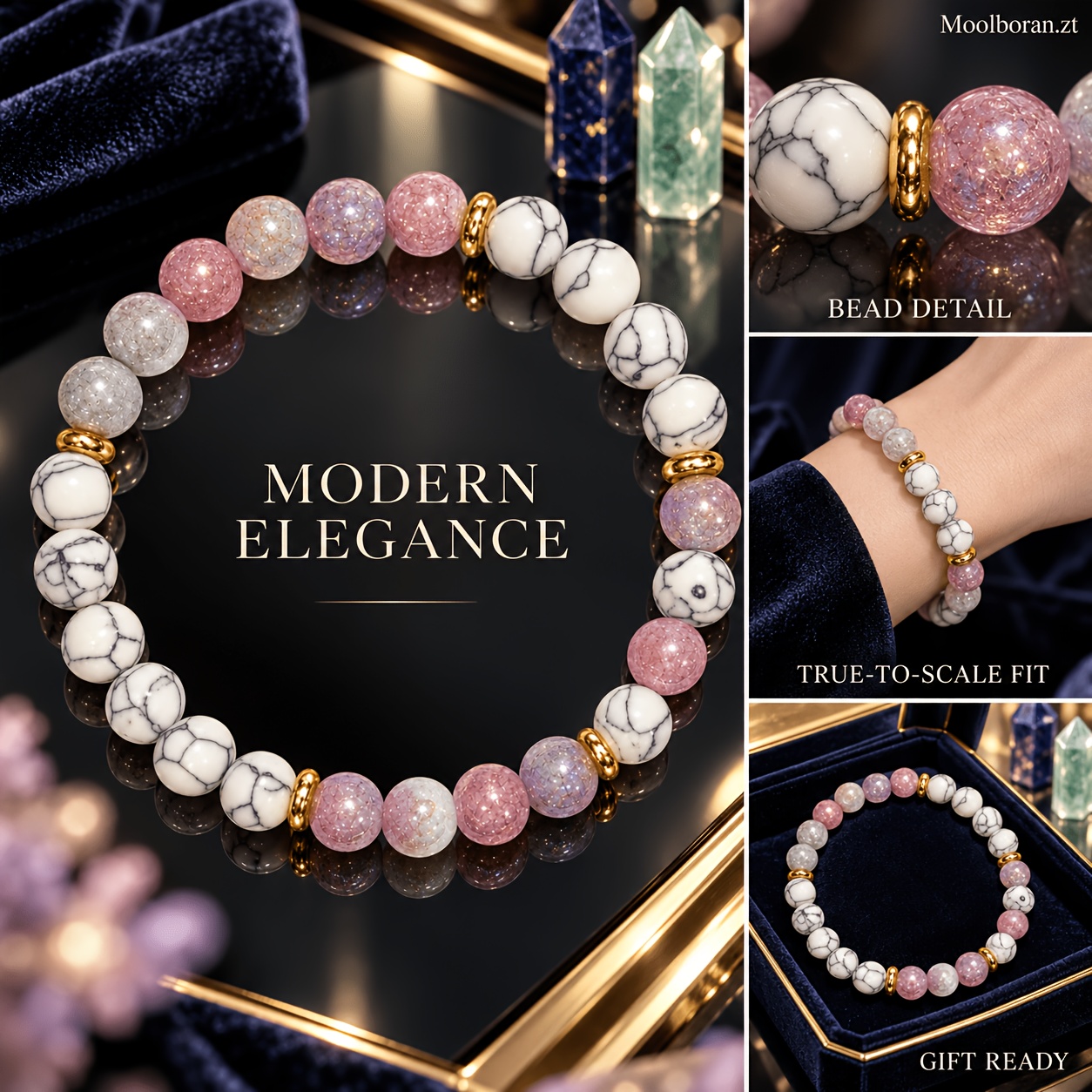 Pinkish-Purple Natural Stone Bead Bracelet, Light Luxury Design